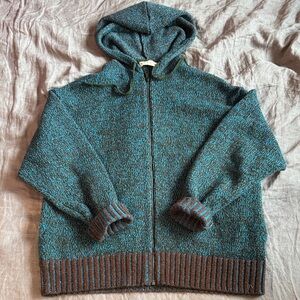 Marni for Uniqlo L Teal and Brown Zip-Up Sweater